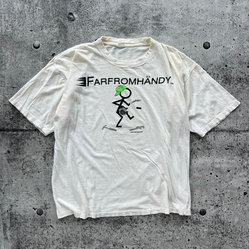 Vintage‎ Volkswagon T-Shirt Mens XL Cream Farfromhändy Parody Thrashed Tool DIY